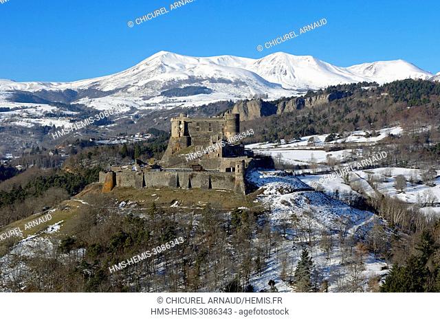 France, Puy de Dome, matural regional park of the volcanoes of Auvergne in the background (aerial view)