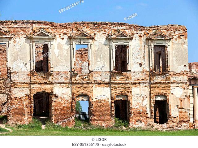 the ruins picture ancient fortress of the 16th century, situated in the village of Ruzhany Grodno region, Belarus, blue sky