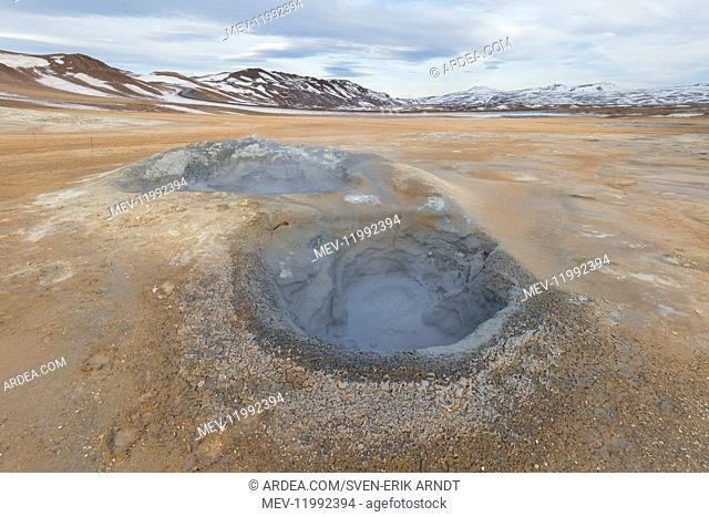 Hverir is a geothermal area near Namafjall with boiling mudpools and steaming fumaroles - Iceland