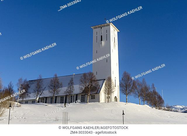 View of the church in Bjerkvik, near Narvik in northern Norway