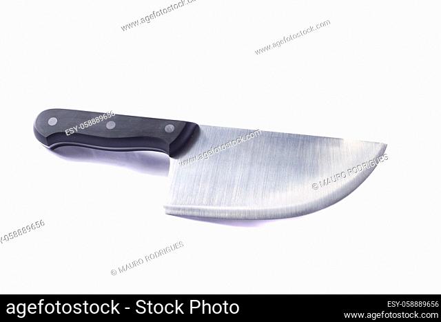 Close up view of butcher knife isolated on a white background