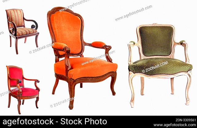 antique chairs in front of white background