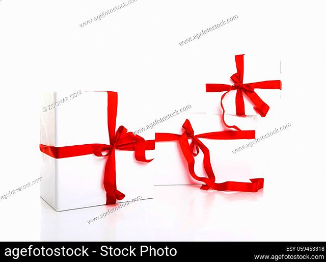 christmas white gift box with nice ribbon