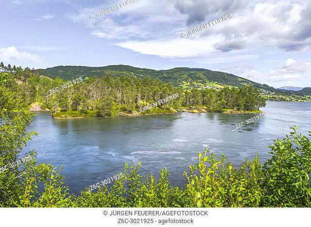 lake Hafslovatnet near Solvorn, Norway, village Hafslo, municipality of Luster, Sogn og Fjordane county