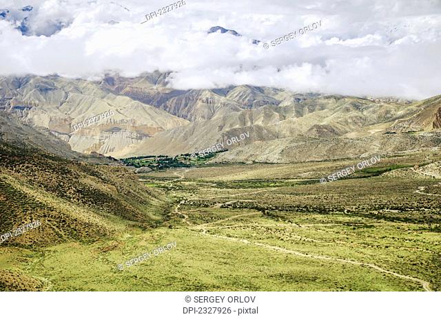 Upper mustang mountain landscape along the route from ghemi to lo manthang;Upper mustang nepal