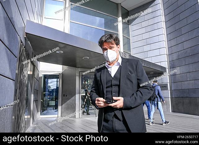 Alain Mathot leaves after the judgement session in the trial of Alain Mathot, at the Liege correctional court, Thursday 25 February 2021, in Liege