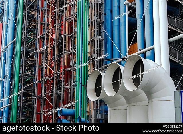 France Paris 12 - 2019: Pompidou Centre, a complex building in the Beaubourg area, the first major example of an 'inside-out' building in architectural history