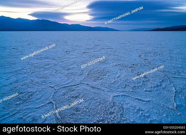 bad water basin landscape at sunset , death valley national park, California, usa