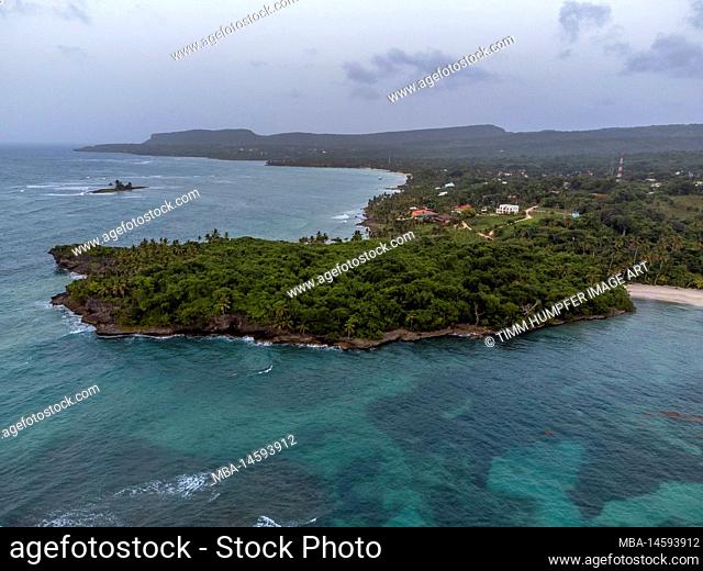 North America, Caribbean, Greater Antilles, Hispaniola Island, Dominican Republic, Sama, Las Galeras, Punta Las Galeras and Las Galeras Bird's Eye View