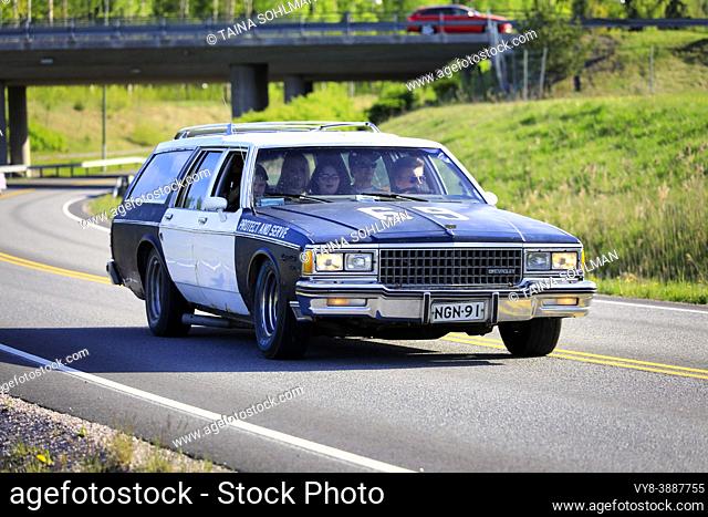 Chevrolet Caprice Estate wagon police vehicle, year 1982, on Salon Maisema Cruising 2019. Salo, Finland. May 18, 2019