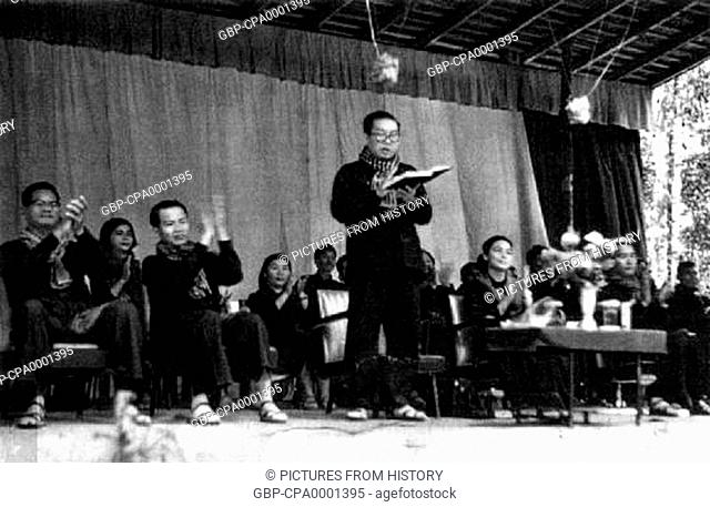 Cambodia: Prince Norodom Sihanouk addressing a meeting in the Khmer Rouge 'liberated zone', April 1973
