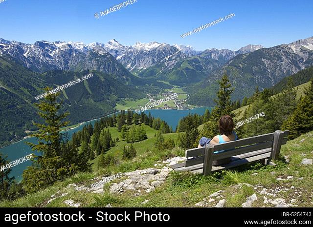 View of Lake Achensee from the Durra Cross, Tyrol, Austria, Europe