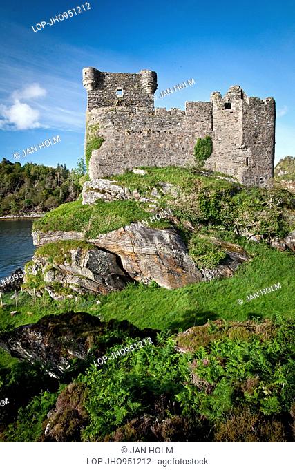 A view toward Castle Tioram on Loch Moidart which is on a tidal island called Eilean Tioram