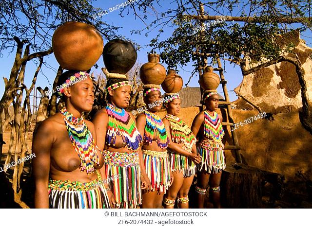 Colorful Women in Native Zulu Tribe at Shakaland Center South Africa