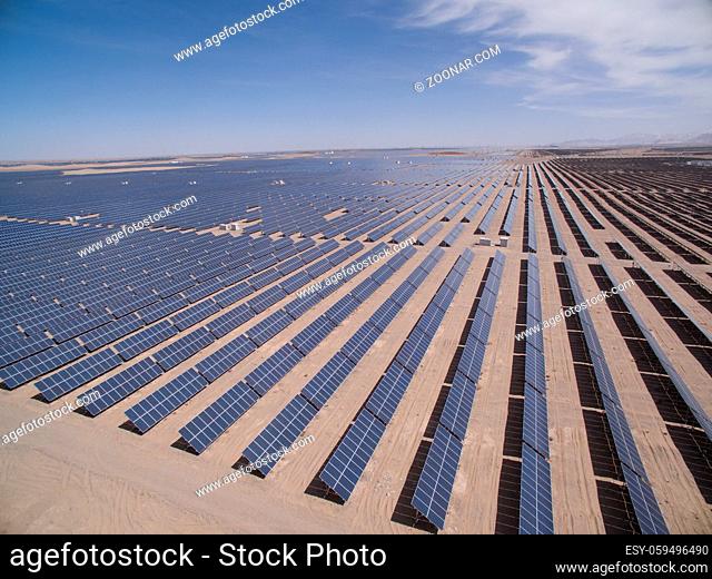 solar power plants, look down from above, golmud in qinghai province, China
