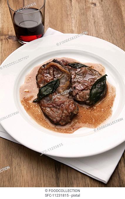Saltimbocca alla romana made with saddle of venison with sage and Parma ham