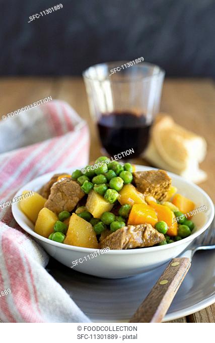 Jardineira stew from Portugal with meat and vegetables