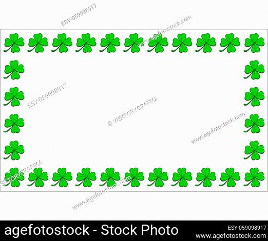 Clover frame. Four leaf green shamrock border with text space. Vector empty background isolated on white