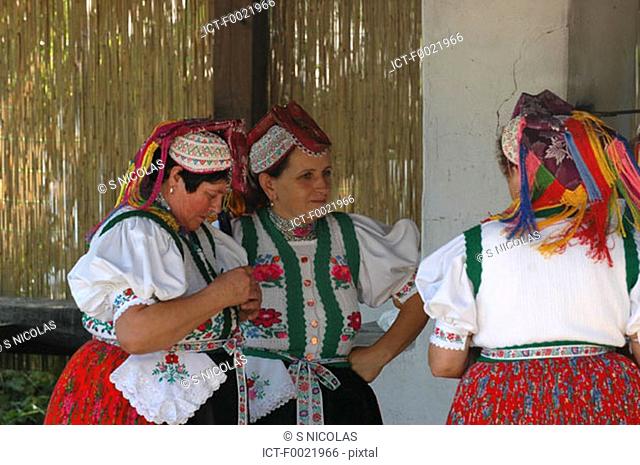 Hungary, Hollok÷, women wearing traditional costumes