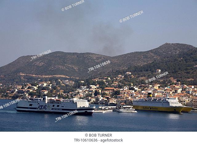 Island Ferry arriving at Vathy Samos Greece