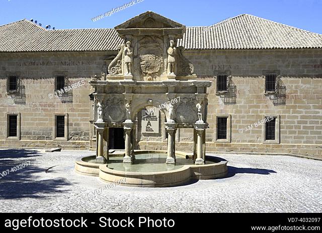 Baeza, Fuente de Santa María (renaissance, 16th century). At bottom seminary. Jaén, Andalusia, Spain
