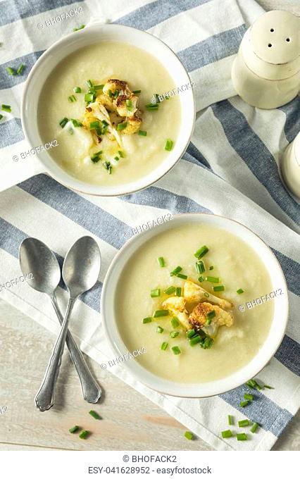 Healthy Homemade Cauliflower Soup with Butter and Chives