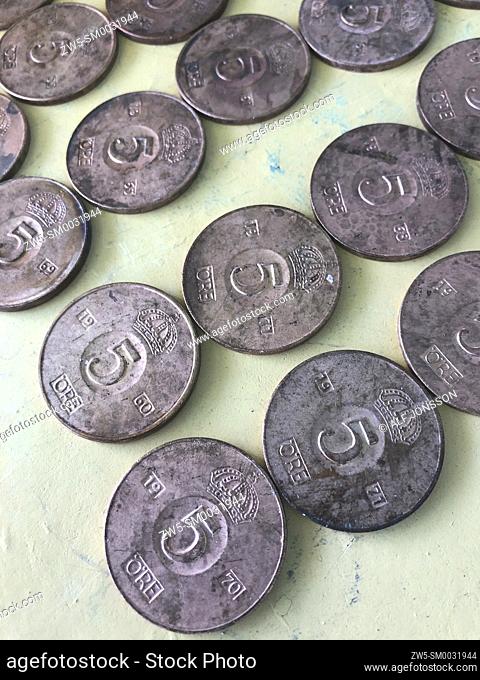 Old Swedish 5 öre coins