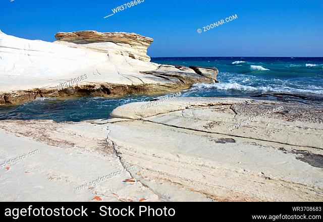 Rocky coast with white limestones forming wonderful patterns