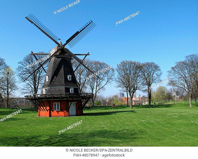 View of the windmill on Kongens Bastion at Kastellet in Copenhagen, Denmark, 18 April 2014. Kastellet is one of the best preserved star fortresses in Northern...