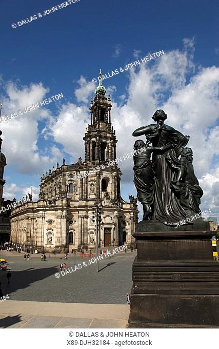 Germany, Saxony, Dresden, Schlossplatz, Castle Square, Hofkirche, Kathedrale St. Trinitatis, St. Trinity Cathedral, One of Four Statues Representing the Four...