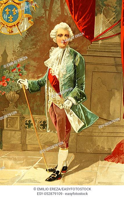 Young Louis XV. King of France. 1710-1774. Antique illustration. Book of history. 1897