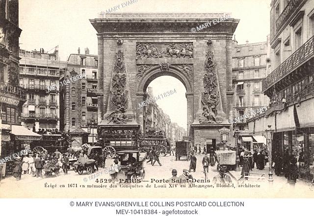 Porte Saint Denis - Paris, France. Erected in 1671 in memorial of the conquests of Louis XIV in Germany - designed by the architect Blondel