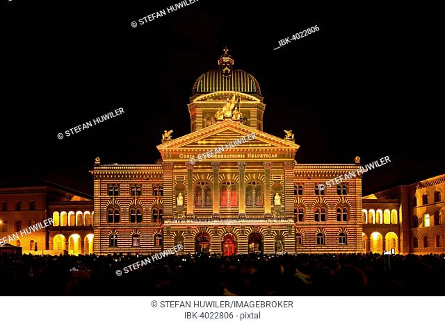 Rendez-vous Bundesplatz, light installation at the Federal Palace of Switzerland, Bundesplatz, UNESCO World Heritage Site, Canton of Bern, Switzerland