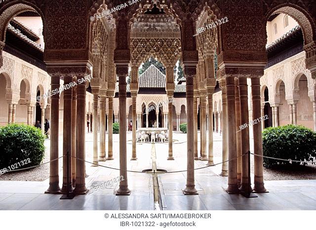 Patio de los Leones in Alhambra, Granada, Andalusia, Spain, Europe