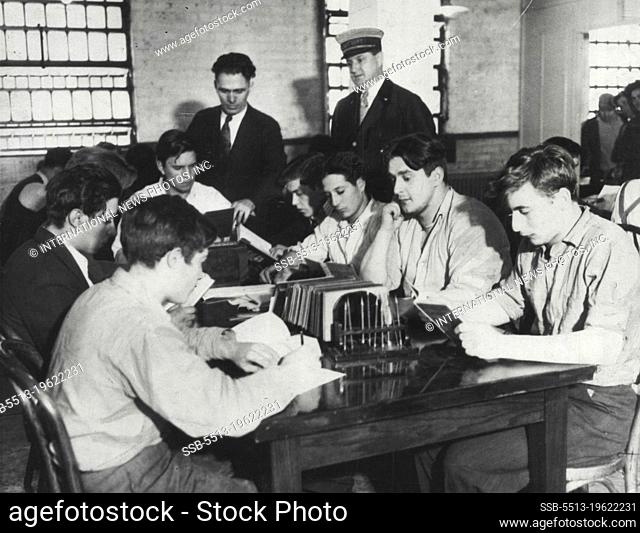 Victims Of Early Environment: Youthful prisoners in ***** County Gaol, U.S.A., receiving education designed to give them a start in life. May 30, 1935
