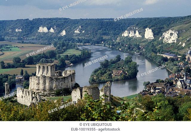 Les Andelys. View over the river Seine and Chateau Gaillard