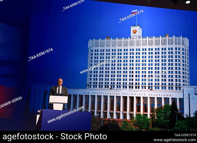 RUSSIA, MOSCOW - DECEMBER 21, 2023: Russia's Deputy Prime Minister Dmitry Chernyshenko speaks during Cuba's investment pitches as part of the Russia Expo...