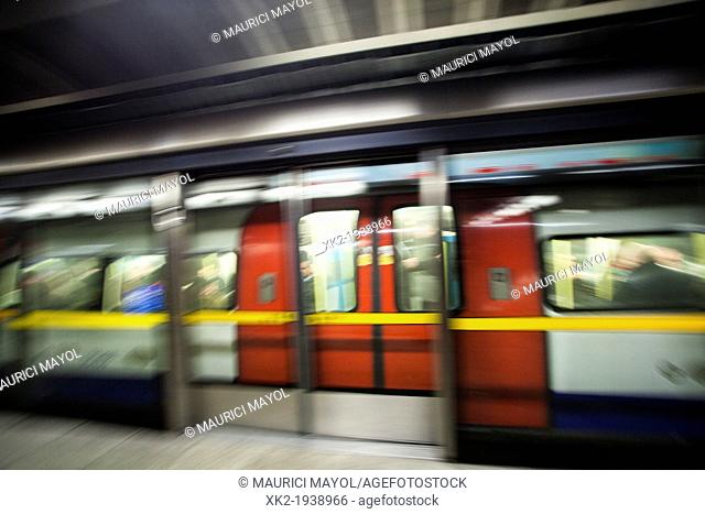 Underground reddish tube doors in Bermondsey station, Jubilee Line, London, UK