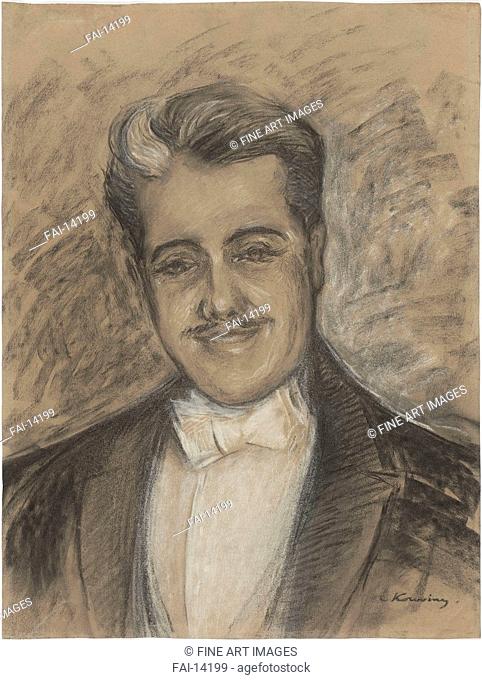 Portrait of Sergei Dyagilev (1872-1929). Korovin, Konstantin Alexeyevich (1861-1939). Coal, chalk on paper. Realism. End 1920s. Private Collection