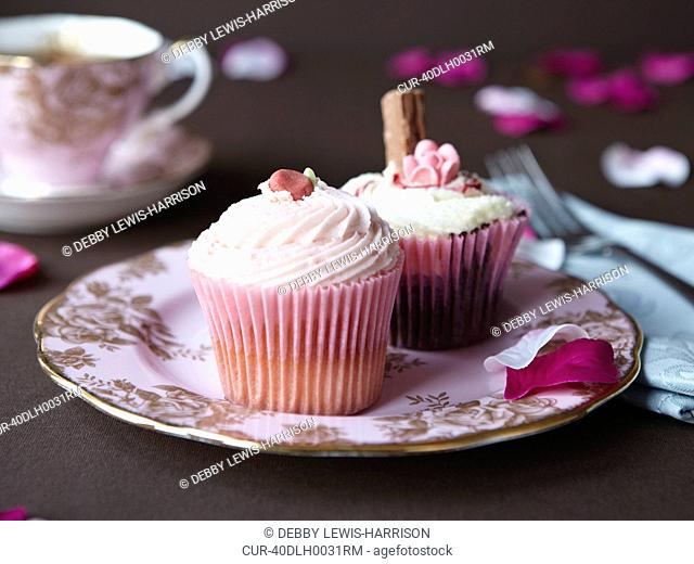Plate of decorated cupcakes