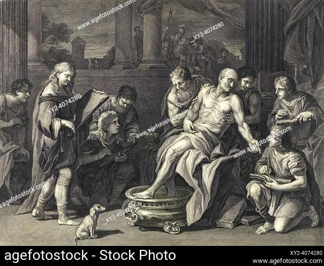 The death of Seneca. Lucius Annaeus Seneca the Younger, c. 4 BC - 65 AD. Roman Stoic philosopher. He was accused (probably falsely) of being involved in a plot...