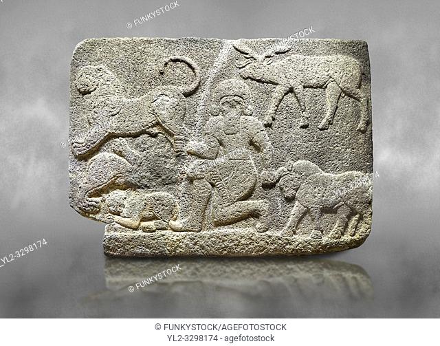 Hittite relief sculpted orthostat stone panel of Herald's Wall Basalt, KarkamÄ±s, (KargamÄ±s), Carchemish (Karkemish), 900700 B. C