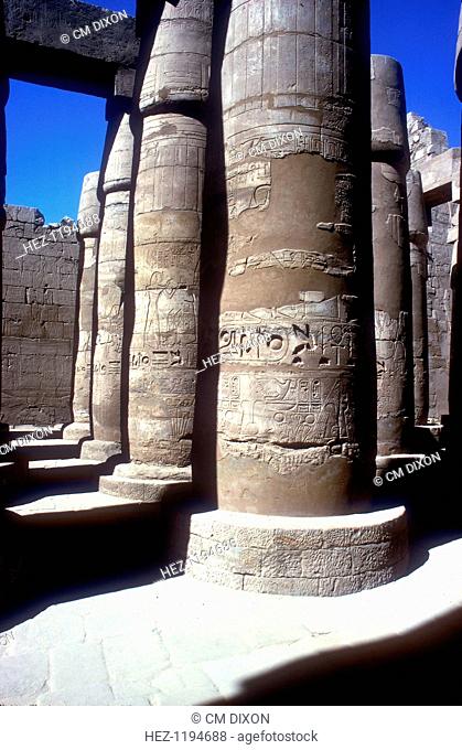 Pillars in the Great Hypostyle Hall built in the 19th Dynasty, Temple of Amun, Karnak, Egypt, 14th-13th century BC