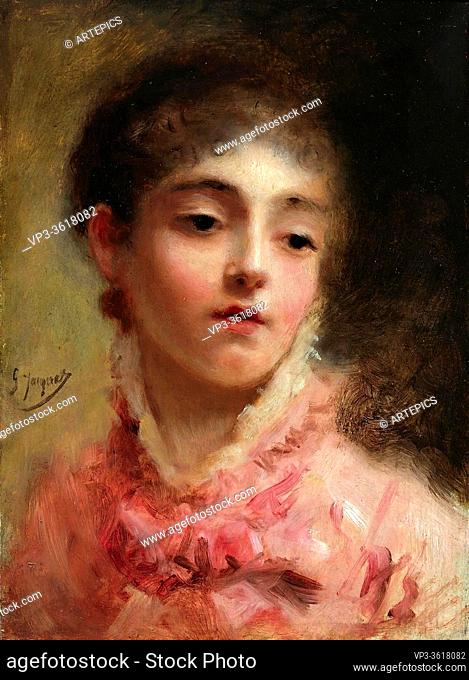 Jacquet Gustave Jean - Young Woman in a Pink Dress - French School - 19th Century