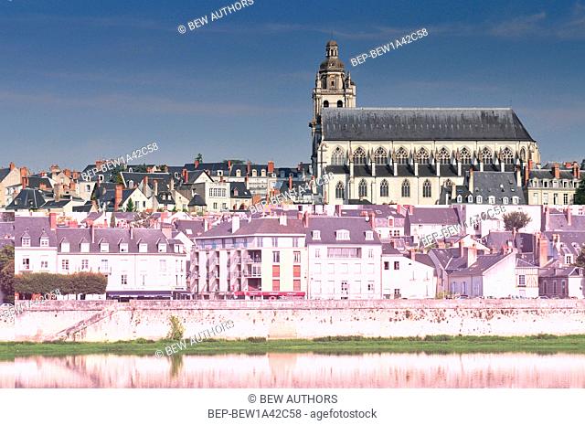 Old town of Blois in the Loire Valley France. The cathedral of St. Louis on top