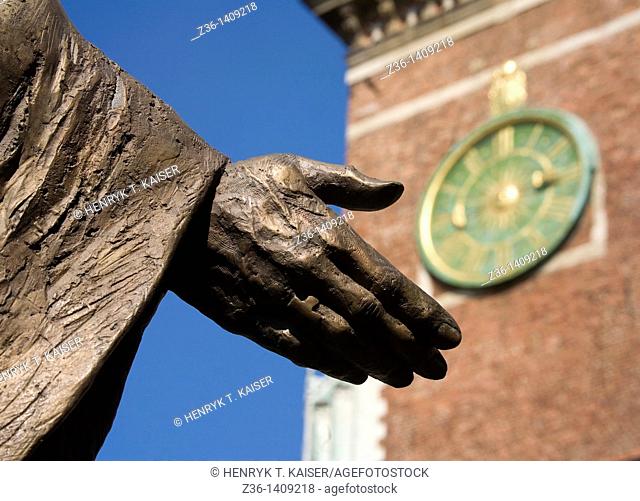 Poland, Krakow, hand detail of Pope John Paul II monument at Wawel Hill