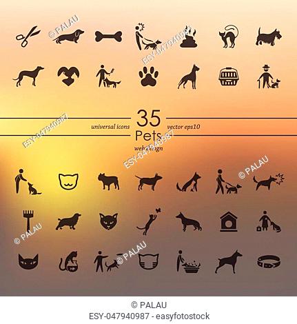 pets modern icons for mobile interface on blurred background