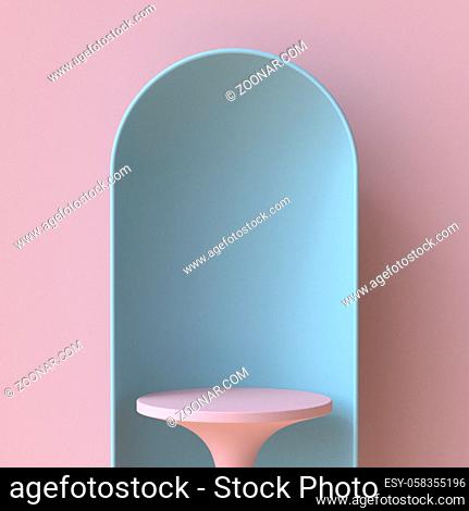 Mock up podium for product presentation in blue niche 3D render illustration on pink background
