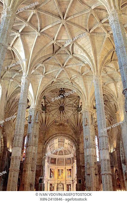 Jeronimos monastery (Hieronymites Monastery), interior of Church of Santa Maria, Lisbon, Portugal