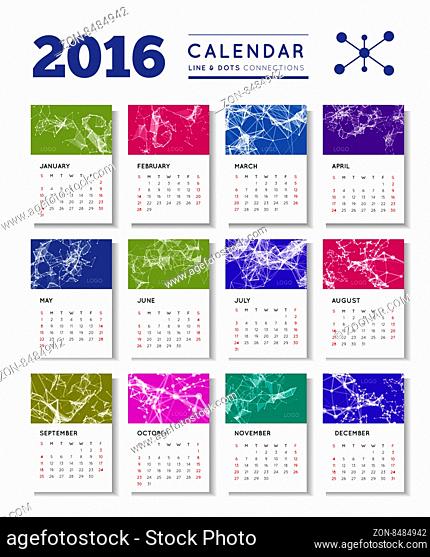 Geometrical calendar of 2016 with dot and line connection. Vector illustration